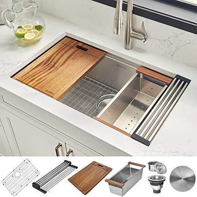 Alt view image 8 of 8 - RUVATI RVH8310 30" Workstation Ledge Undermount 16 Gauge SS Kitchen Sink Single
