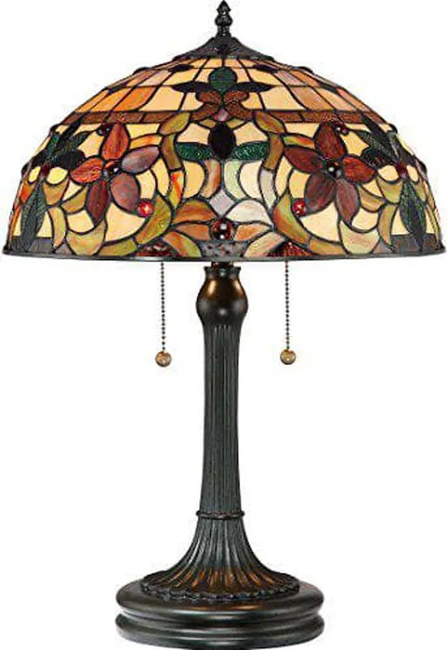 Main image of Quoizel TF878T Kami Flower Tiffany Table Lamp, 2-Light, 150 Watts, Vintage Bronze (23" H x 16" W)