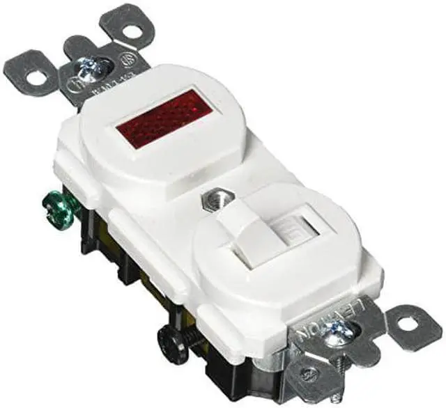 Main image of Leviton 5226-W 15 Amp, 120 Volt, Duplex Style Single-Pole, Neon Pilot AC Combination Switch, Commercial Grade, White