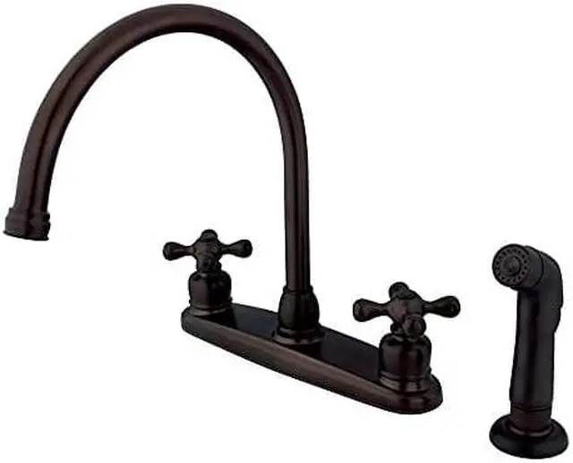 Alt view image 3 of 3 - Kingston Brass KB725AXSP Double Handle Goose Neck Kitchen Faucet with Sprayer