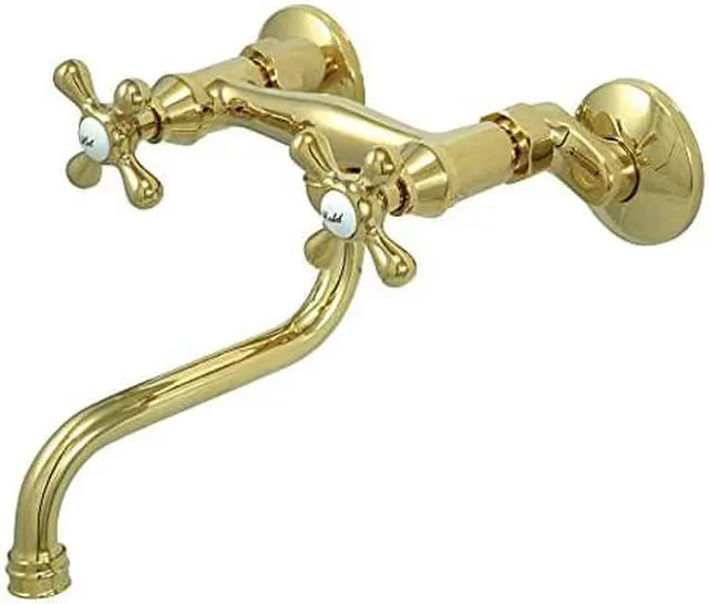 Alt view image 3 of 7 - Kingston Brass KS216PB 6-Inch Adjustable Center Wall Mount Bathroom Faucet, Polished Brass
