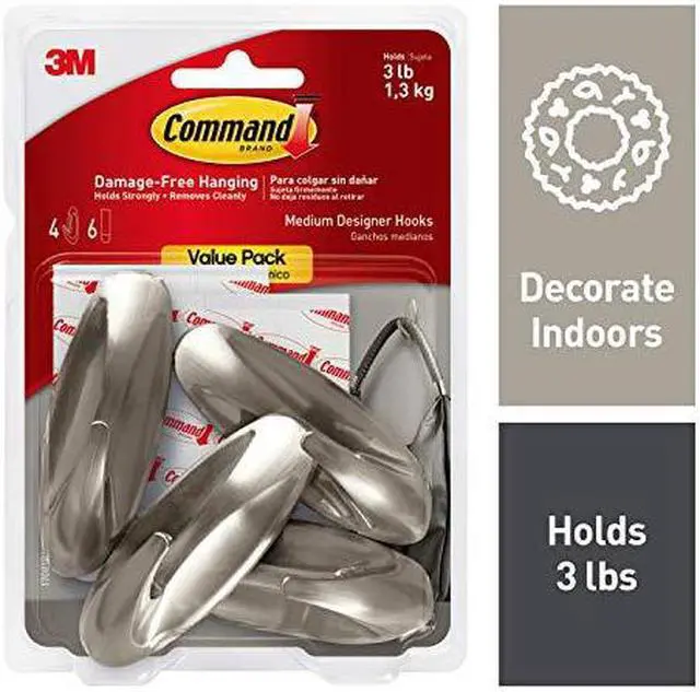 Alt view image 2 of 2 - command designer hooks value pack, brushed nickel
