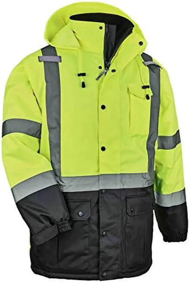 Main image of High Visibility Reflective Winter Safety Jacket, Insulated Parka, ANSI Compliant, Ergodyne GloWear 8384,X-Large,Lime