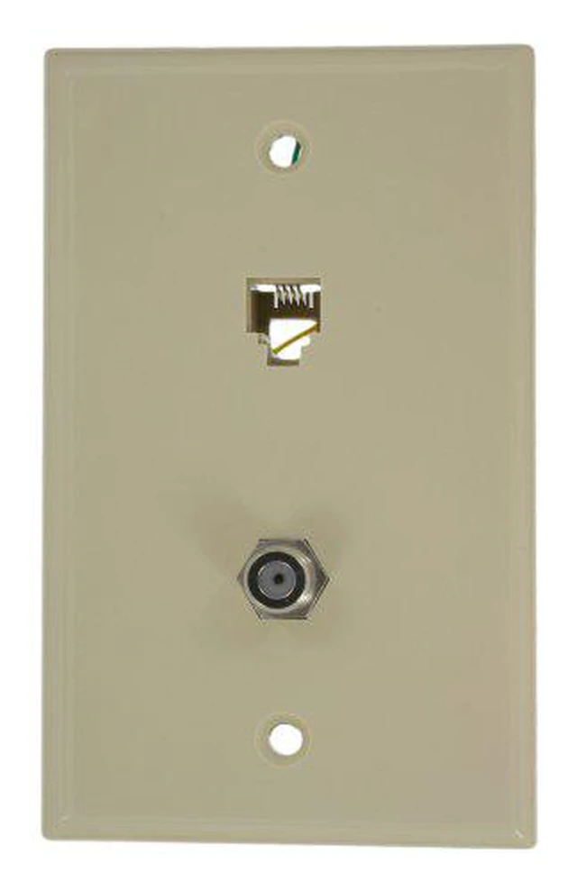 Alt view image 6 of 6 - Leviton 40259-I Ivory Combination Telephone Jack and F-Connector Wall Plate (Pack of 10)