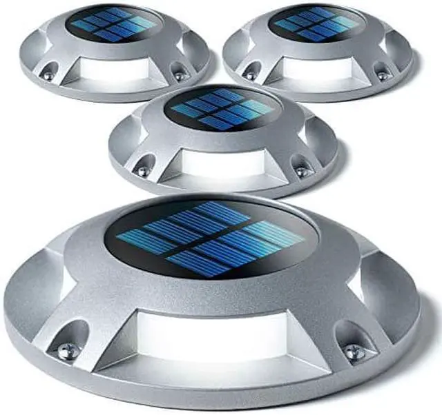 Alt view image 8 of 8 - Home Zone Security Solar Deck Lights - Outdoor Solar Dock and Driveway Path Lights, Weatherproof with No Wiring Required, Silver (4-Pack)