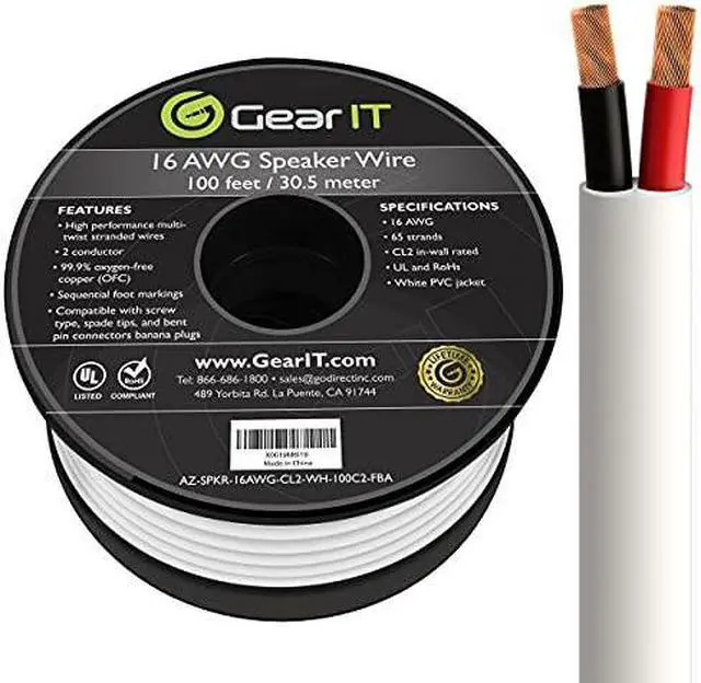 Alt view image 7 of 14 - 16 Gauge CL2 OFC Speaker Wire, GearIT Pro Series 16AWG (100 Feet / 30.48 Meters / White) Oxygen Free Copper UL CL2 Rated In-Wall Speaker Wire Cable for Home Theater, Car Audio, and Outdoor Use