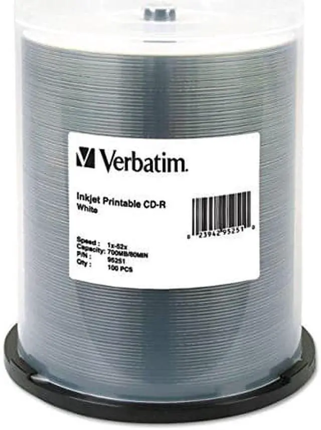 Alt view image 13 of 15 - Verbatim CD-R 700MB 52X White Inkjet Printable - 100pk Spindle