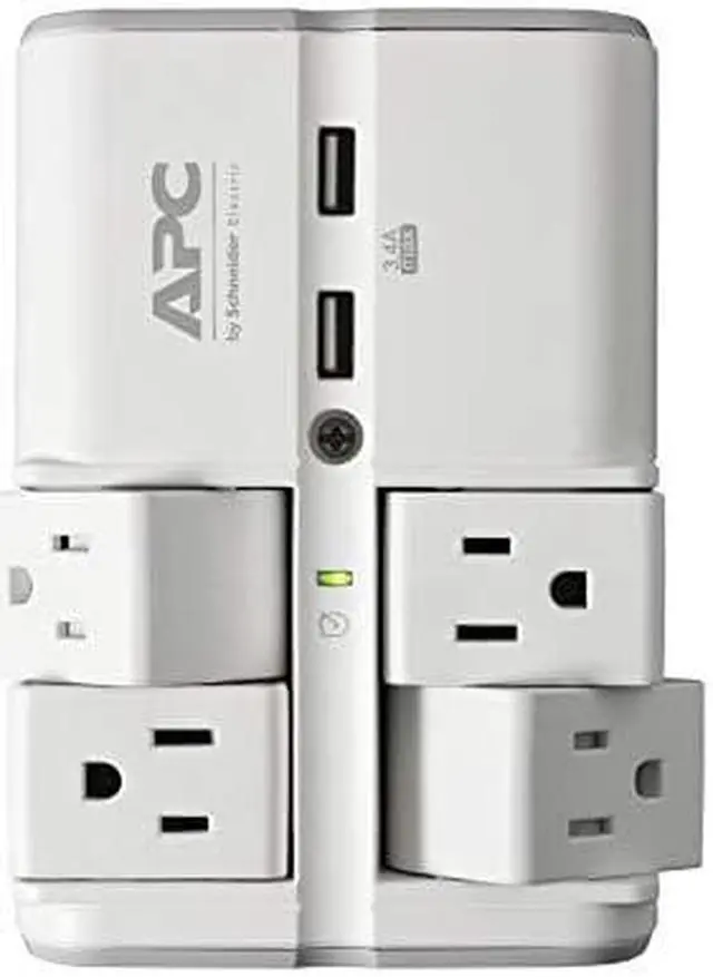 Alt view image 7 of 13 - apc wall surge protector 4 rotating outlets 1080j protection two 3.4a usb charger ports surgearrest essential (pe4wru3)