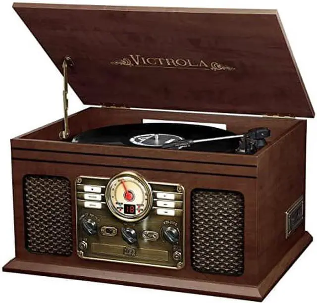 Alt view image 7 of 7 - Victrola Nostalgic Classic Wood 6-in-1 Bluetooth Turntable Entertainment Center, Espresso