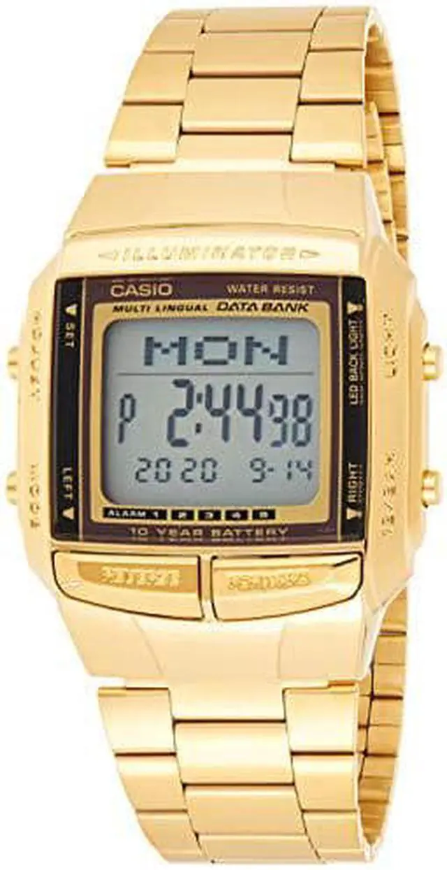 Alt view image 6 of 11 - Casio DB-360G-9A Casual Gold Multi-lingual Digital Watch w/ Databank Chronograph