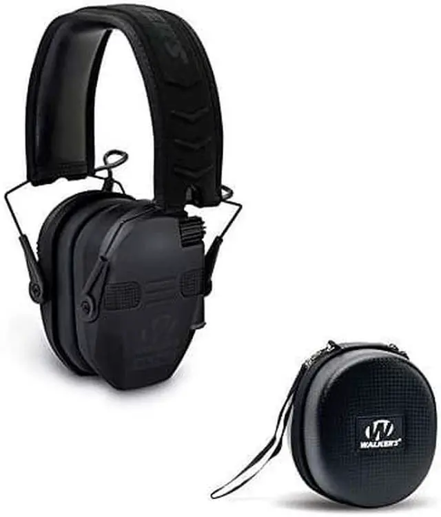Main image of Walkers Razor Slim Electronic Bluetooth NRR 23 dB Hearing Protection Earmuffs for Outdoor/Indoor Shooting Range with Shockproof Carrying Case, Black