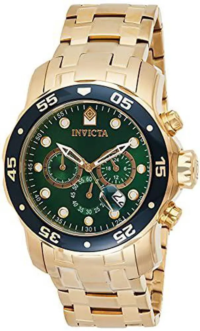 Alt view image 13 of 17 - Invicta Men's Pro Diver Chronograph Watch - 18K Gold Plated Steel, Green Dial