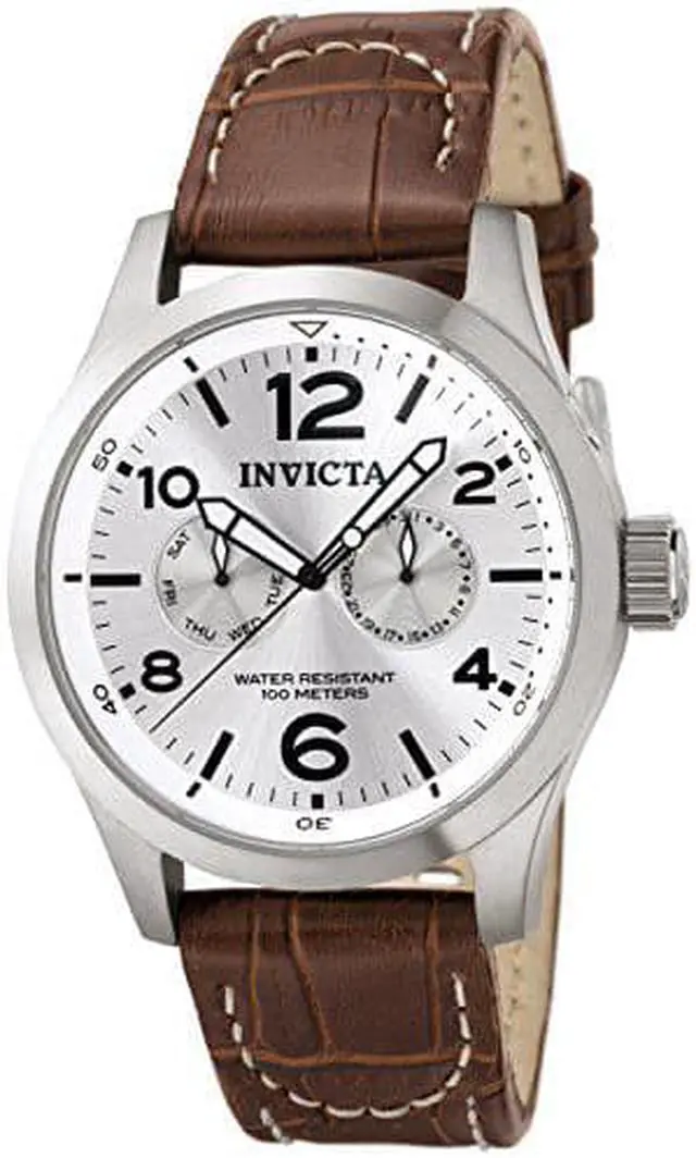 Alt view image 9 of 9 - Invicta II Silver Dial Men's Watch with Brown Calf Leather Strap