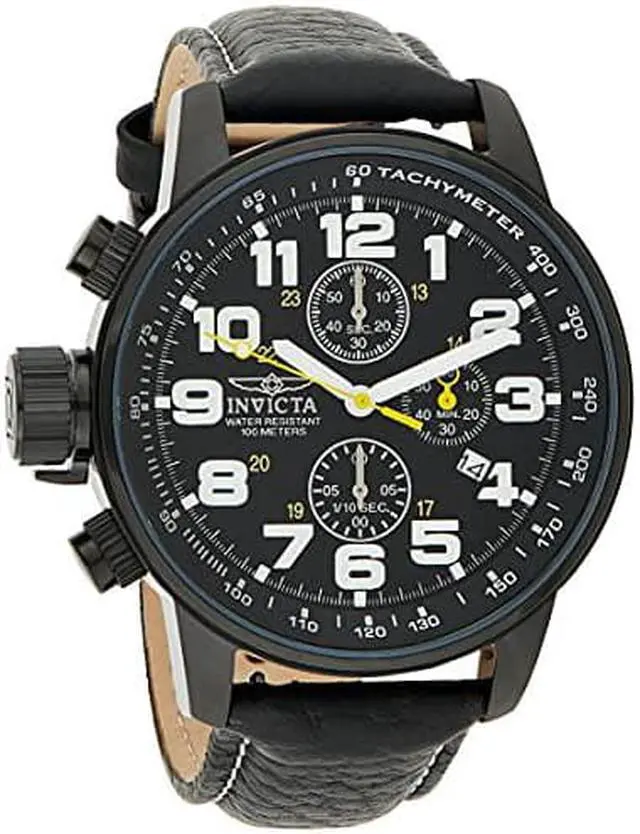 Alt view image 17 of 17 - Invicta Men's Lefty Chronograph Black Leather