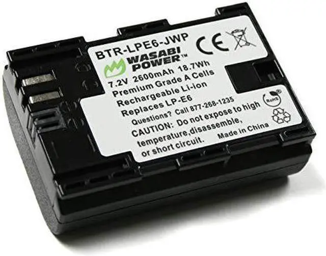 Alt view image 3 of 3 - Wasabi Power BTR-LPE6-JWP 1-Pack 2600mAh Li-Ion Battery for Canon LP-E6, LP-E6N