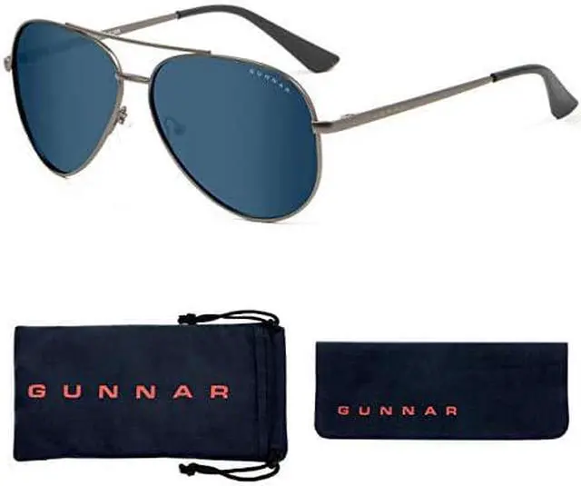 Alt view image 5 of 5 - Gunnar Maverick, Aviator style, Wire rim computer glasses, Gunmetal Frames, Sunglass Lens, 90% Blue Light and 100% UV Protection, MAV-05011