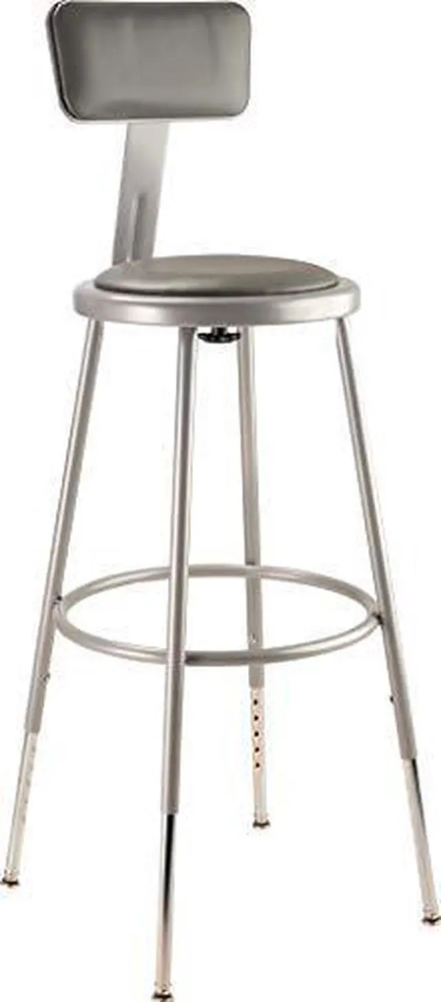 Alt view image 8 of 8 - NPS 6424HB 6400 Series Height Adjustable Heavy Duty Padded Stool with Backrest - Supports Up to 300 lb - 25" to 33" Seat Height - Gray