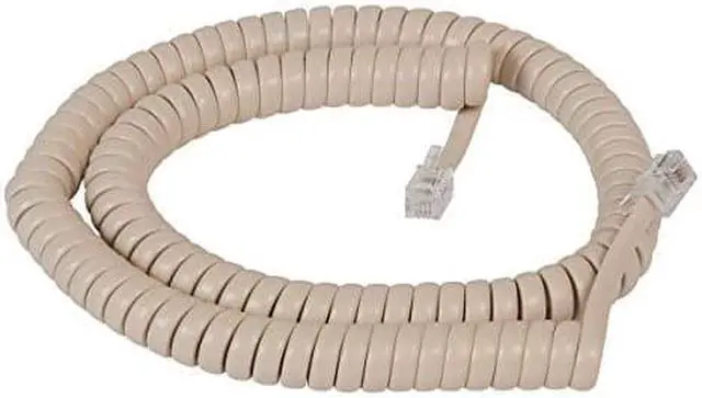 Main image of Coiled Telephone Handset Cord for Use with PBX Phone Systems, VoIP Telephones - 12 Ft Uncoiled, Rj22, 1.5 Inch Lead on Both Ends, Ivory