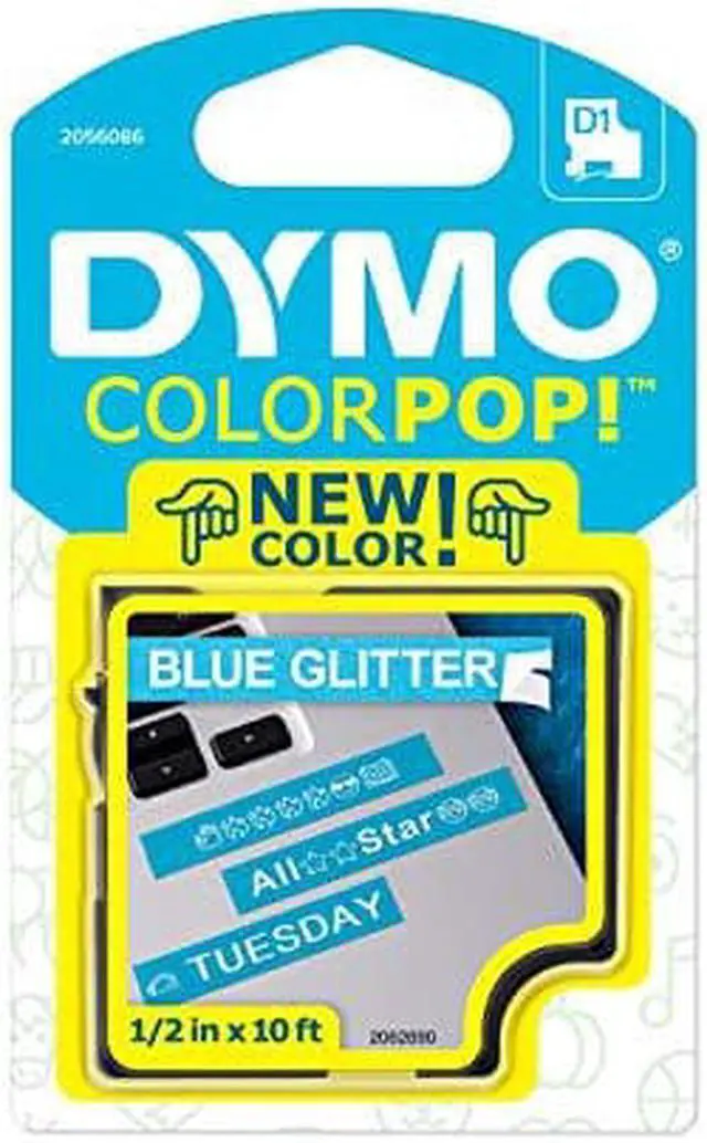 Main image of DYMO COLORPOP Authentic Label Maker Tape, 1/2" W x 10 L, White Print on Blue Glitter, D1 Standard