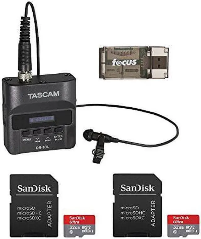 Alt view image 6 of 6 - Tascam DR-10L Digital Recorder & Lavalier Mic w/ 2 32GB microSD Cards & Card Reader