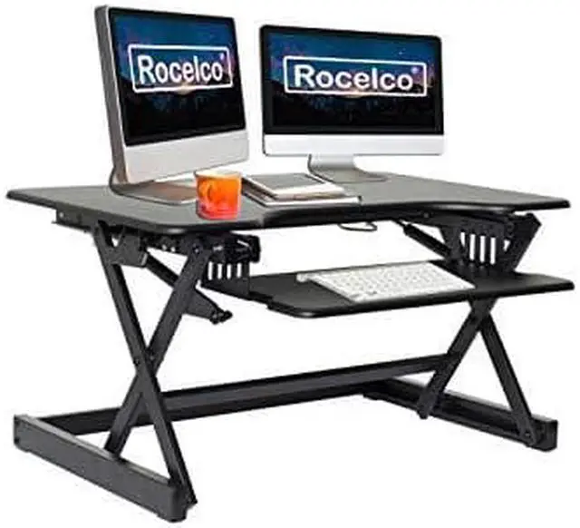 Alt view image 8 of 10 - Rocelco Height Adjustable Standing Desk Riser with Easy Up-Down Handles (Black)
