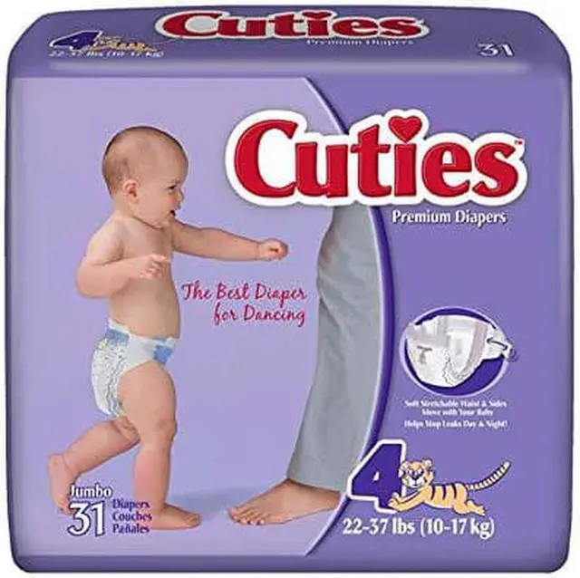 Main image of Cuties Baby Diapers, Size 4 (22 - 37 lbs), Case/124 (4/31s)