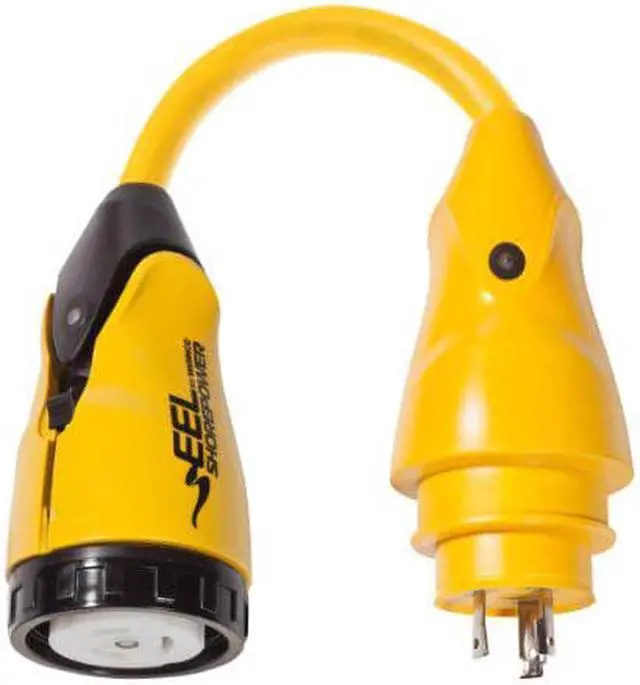 Alt view image 8 of 9 - Marinco P30-503 EEL 50A-125V Female to 30A-125V Male Pigtail Adapter - Yellow