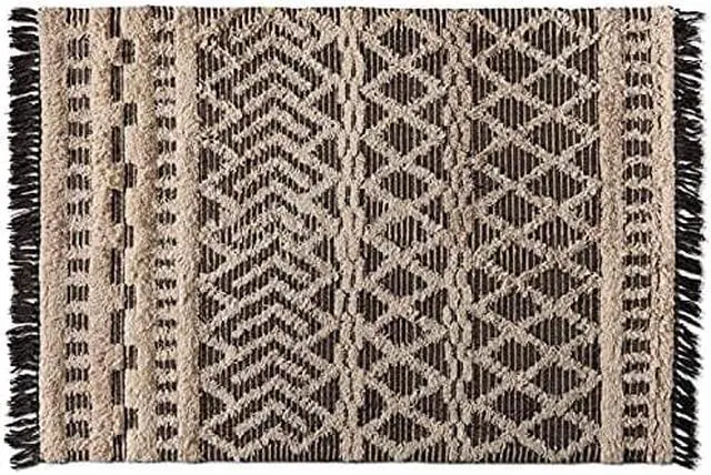 Main image of Baxton Studio Heino Modern and Contemporary Ivory and Charcoal Handwoven Wool Area Rug