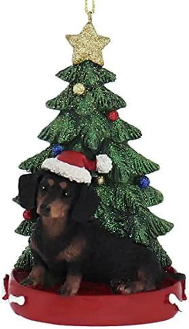 Main image of Kurt Adler DACHSUND with Christmas Tree ANE Lights Ornament for Personalization