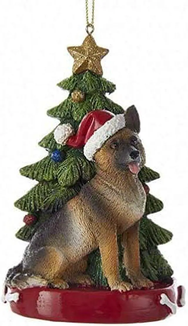 Main image of Kurt Adler German Shepherd Wearing Santa Hat with Christmas Tree Ornament C7954GS