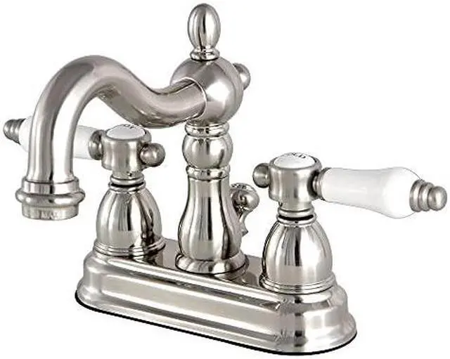 Alt view image 9 of 13 - Kingston Brass KS1608BPL 4 in. Centerset Lavatory Faucet with Brass Pop-Up Classic Cross Handle, Satin Nickel
