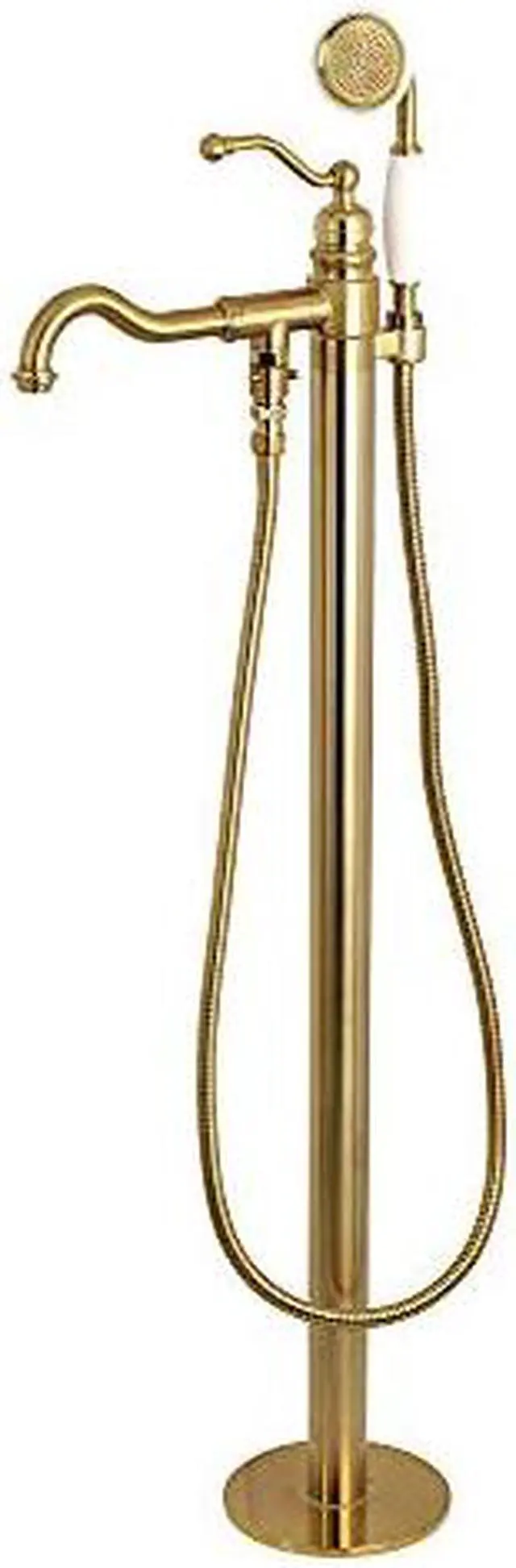 Alt view image 4 of 8 - Kingston Brass KS7137ABL English Country Freestanding Roman Tub Filler with Handshower, Satin Brass - 41.76 x 14.91 x 7.64 in.