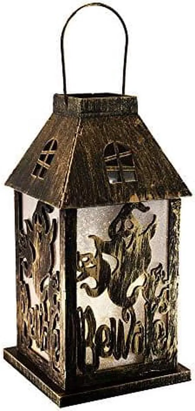 Main image of Lumabase 99901 Battery Operated Lighted Halloween Lantern-Golden Black, Multicolor