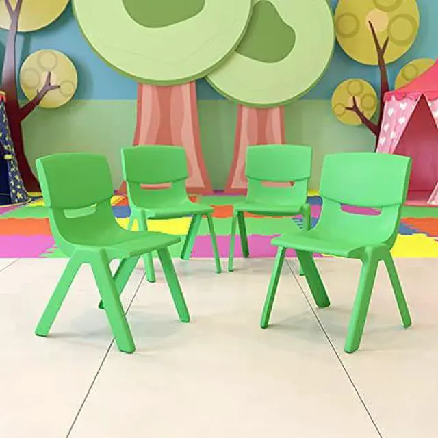 Alt view image 6 of 6 - 4 Pack Green Plastic Stackable School Chair with 13.25'' Seat Height