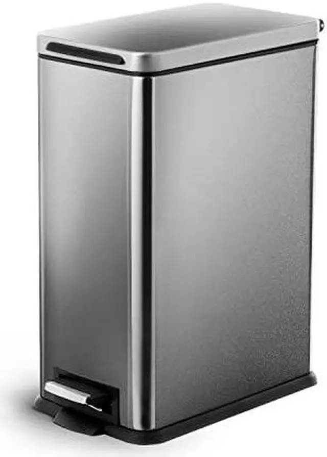 Alt view image 8 of 8 - Home Zone Living 4.4 Gallon Kitchen Trash Can, Slim Stainless Steel, Step Pedal, 16.7 Liter