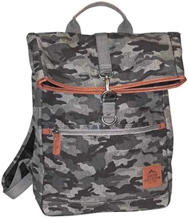 Alt view image 6 of 7 - Buxton Men's Expedition II Huntington Gear Fold-Over Canvas Backpack Gray Camo