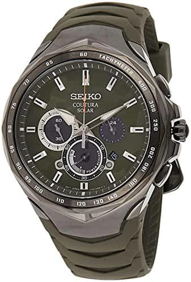 Alt view image 4 of 4 - Seiko SSC747 Mens Solar Chronograph Coutura Green Silicone Bracelet Watch 45.5mm