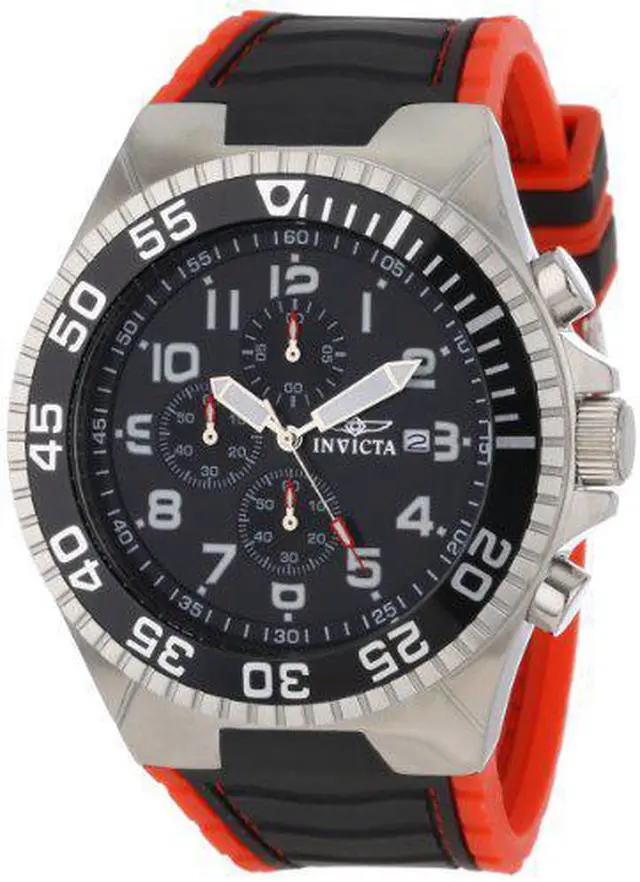 Alt view image 12 of 12 - Invicta Men's Pro Diver Chronograph Black Dial Black/Red Polyurethane