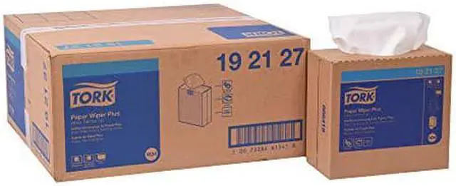 Main image of Tork 192127 Paper Wiper Plus, Pop-Up Box, 1-Ply, 9.25" Width x 16.25" Length, White (Case of 8 Boxes, 100 per Box, 800 Towels)