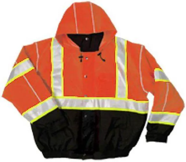 Alt view image 3 of 3 - KISHIGO JS120-2X Hi-Vis Bomber Jacket, Polyester, Class 3 Type R, Orange/Black,