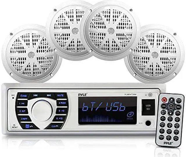 Alt view image 3 of 4 - Bluetooth Marine Receiver Stereo & Speaker Kit, Hands-Free Calling, Wireless Streaming, MP3/USB/SD Readers, AM/FM Radio, (4) 6.5 Waterproof Speakers (PLMRKT38W)