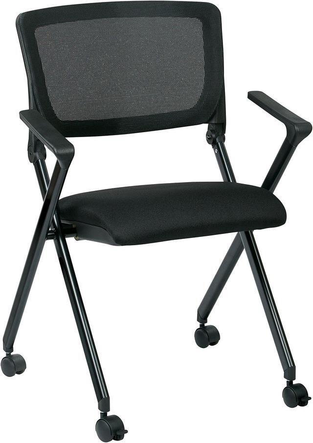 Main image of Office Star Breathable Flexible Mesh Back Folding Nesting chair with Padded Fabric Seat and casters 2-Pack Black with Black Frame (Fc8483-231)