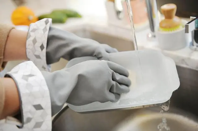 Alt view image 2 of 7 - Splash Patrol Natural Latex Cleaning Gloves Large - Eco-Friendly, Durable, Kitchen, Bathroom, Household Cleaning - Gray