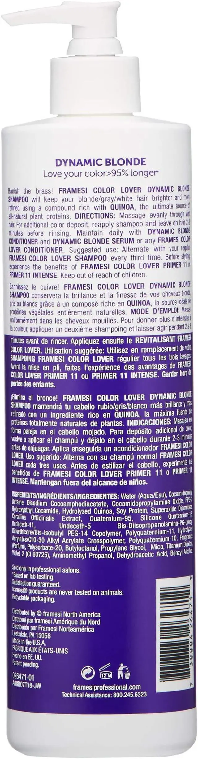 Alt view image 3 of 8 - Framesi Color Lover Dynamic Blonde Shampoo 16.9oz