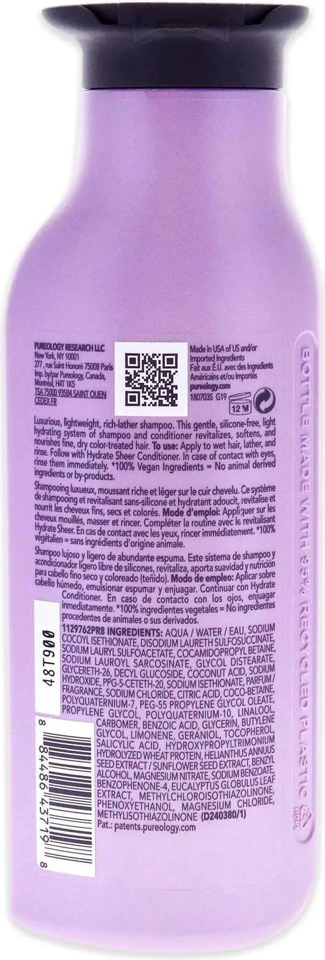 Alt view image 6 of 6 - pureology hydrate sheer moisturizing shampoo for color treated hair,sulfatefree, siliconefree,8.5 oz.