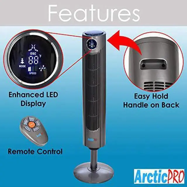 Alt view image 8 of 10 - Arctic-Pro Digital Screen Oscillating Tower Fan with Remote Control, Dark Gray, 42-Inch