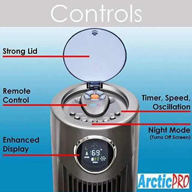 Alt view image 9 of 10 - Arctic-Pro Digital Screen Oscillating Tower Fan with Remote Control, Dark Gray, 42-Inch