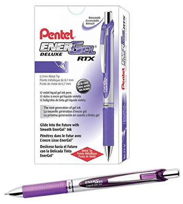 Alt view image 7 of 10 - Pentel Gel Pen Retractable Metal Tip .7mm 12/BX Violet Barrel/Ink BL77VDZ