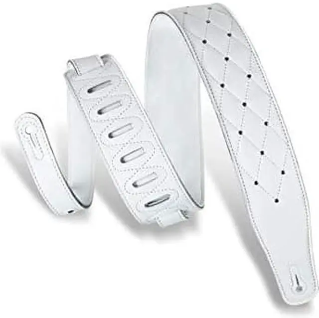 Main image of Levys Leathers 2.5" Garment Leather Guitar Strap Tufted Design; White and Silver (MG26DS-WHT_ABK)