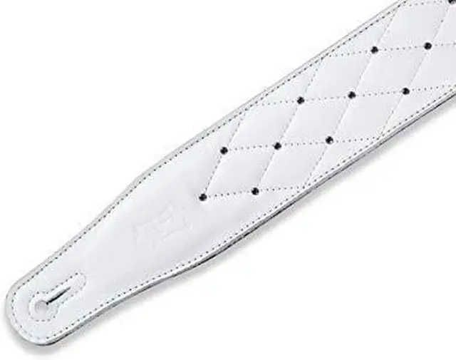 Alt view image 3 of 8 - Levys Leathers 2.5" Garment Leather Guitar Strap Tufted Design; White and Silver (MG26DS-WHT_ABK)
